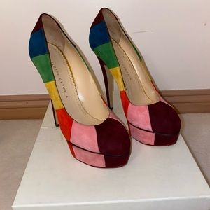 Charlotte Olympia Priscilla in Stripes Suede Heel